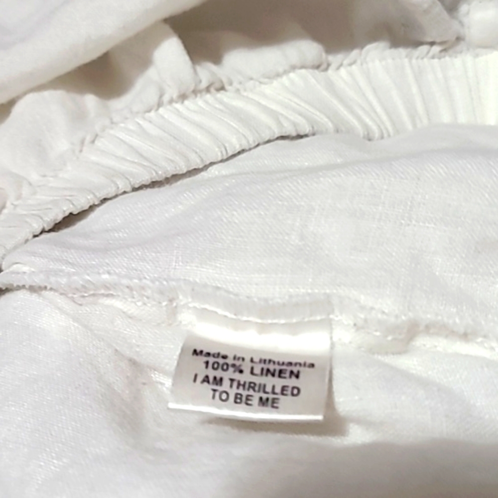 Flax 100% Linen Pants wide leg Crop Lagenlook Size 10 Eladtic Waistband Cream - Picture 7 of 7